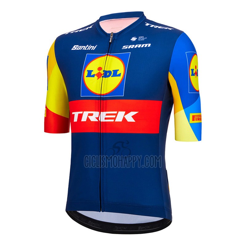 Lidl-trek Cycling Jersey Bib Short 2023 Short Sleeve Blue Yellow